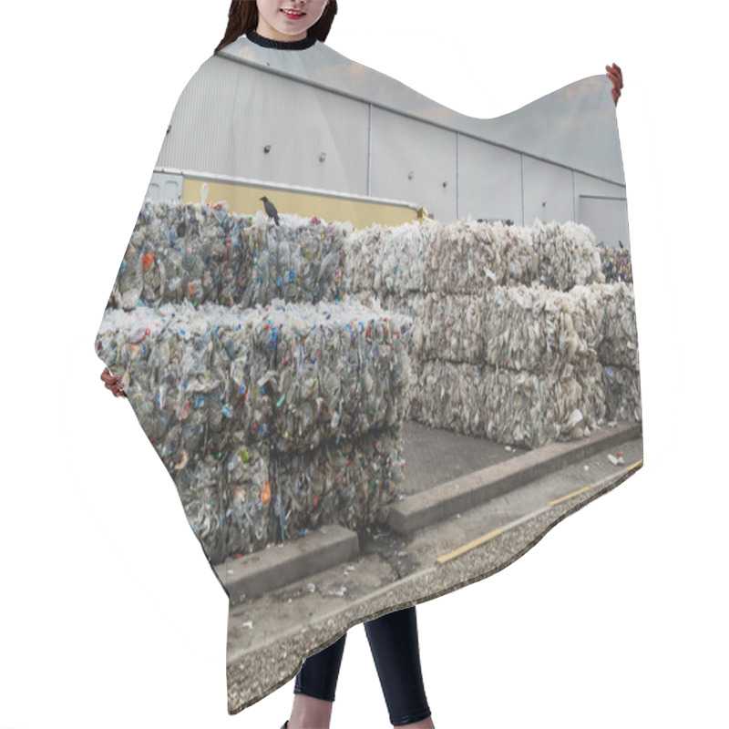 Personality  Used Plastic Milk Bottles And Cartons That Have Been Bundled Into Stacked Bales And Ready For Recycling At An Industrial Plastic Waste Recycling Plant Hair Cutting Cape