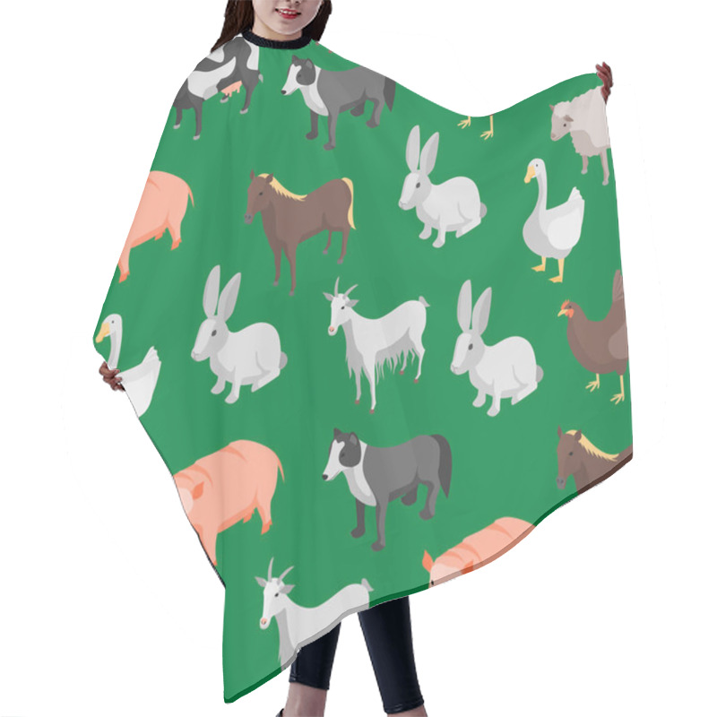 Personality  Farm Animals 3d Seamless Pattern Background Isometric View. Vector Hair Cutting Cape