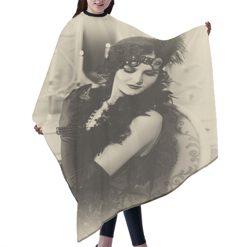 Personality  Portrait In Retro Flapper Style Hair Cutting Cape