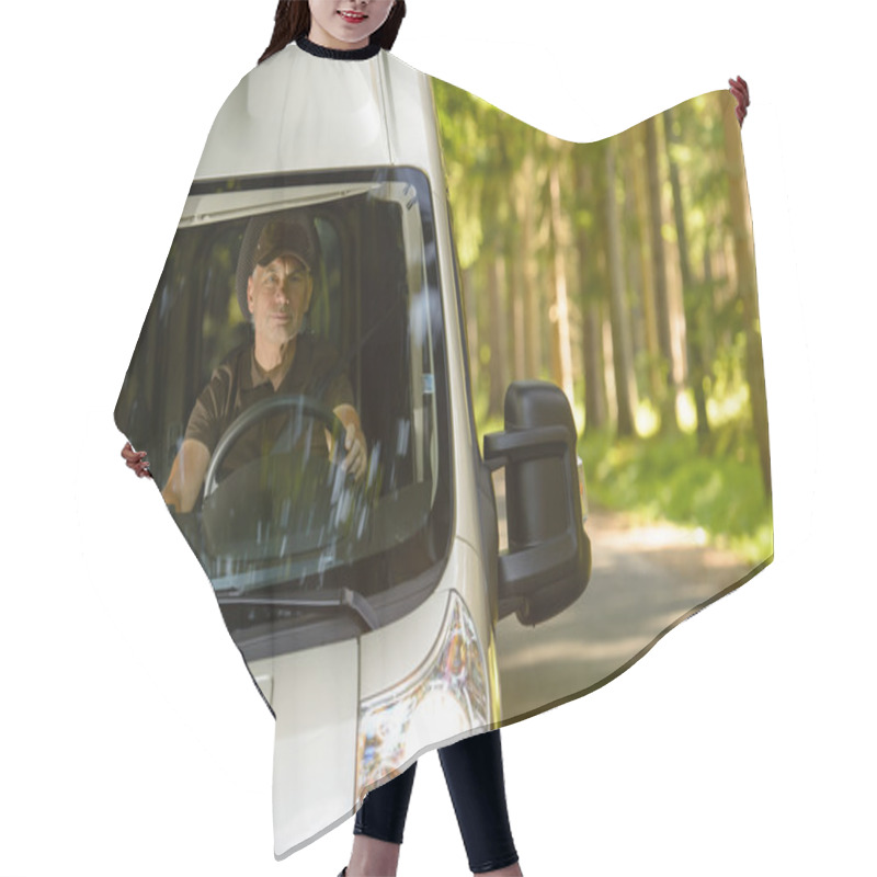 Personality  Delivery Courier In Van On The Way Hair Cutting Cape