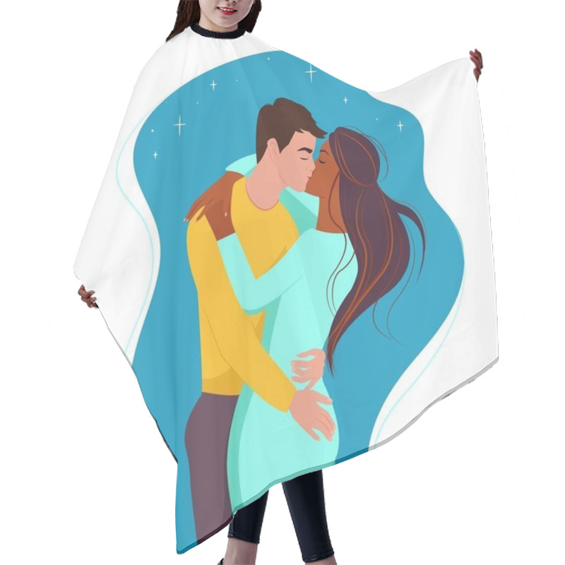 Personality  Multiracial Couple, White Guy Kisses A Black Girl. Two Lovers, Vector Illustration In Flat Style, Cartoon Hair Cutting Cape