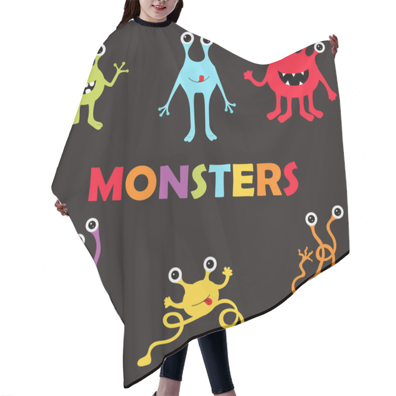 Personality   Cute Monsters On Black Background Isolated Cartoon Monster Characters. Vector Illustration Hair Cutting Cape