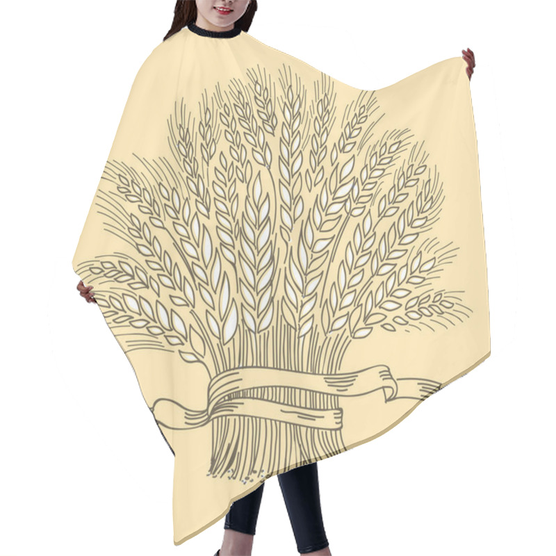 Personality  Hand Drawn Black Ripe Wheat Sheaf On Beige Background. Hair Cutting Cape