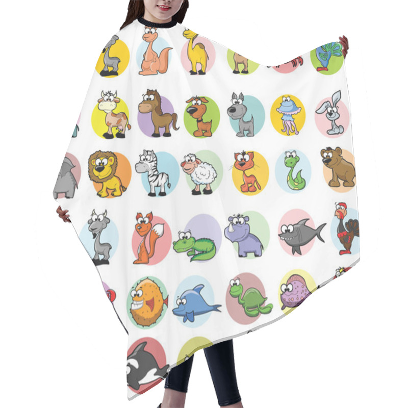 Personality  Set Of Cartoon Vector Animals Hair Cutting Cape