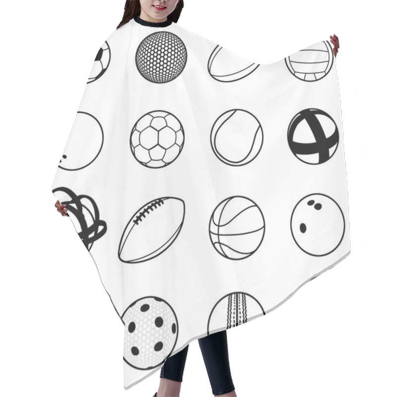 Personality  Illustration Of Black And White Contour Balls Icons Of Different Sports And Whistle SPORT TIME Hair Cutting Cape