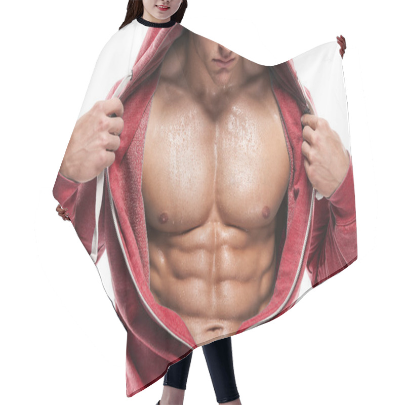 Personality  Athletic Man Fitness Model Torso Showing Six Pack Abs Hair Cutting Cape