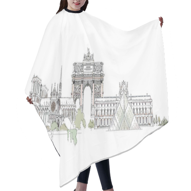 Personality  Paris,  Sketch Collection, Notre Dame, Tower, Triumph Arch In Paris And Louvre Hair Cutting Cape