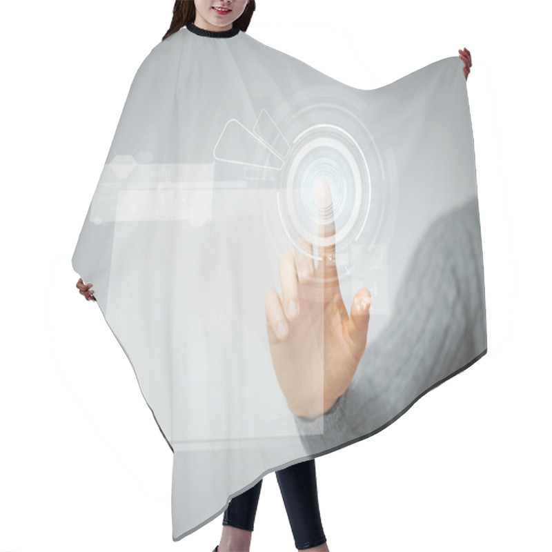 Personality  Man Pressing Virtual Button Hair Cutting Cape