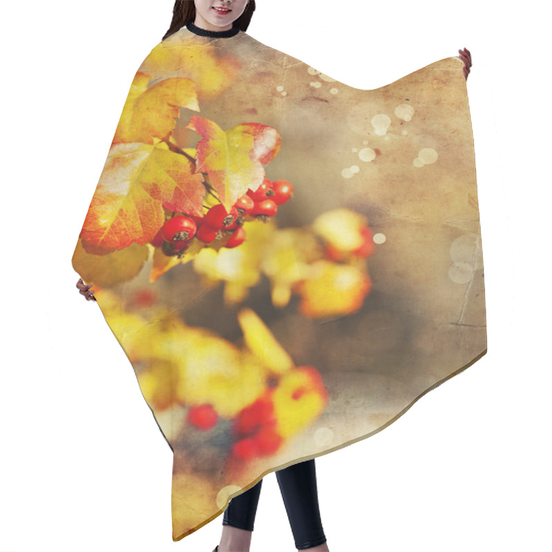 Personality  Red Berries And Yellow Leaves Hair Cutting Cape