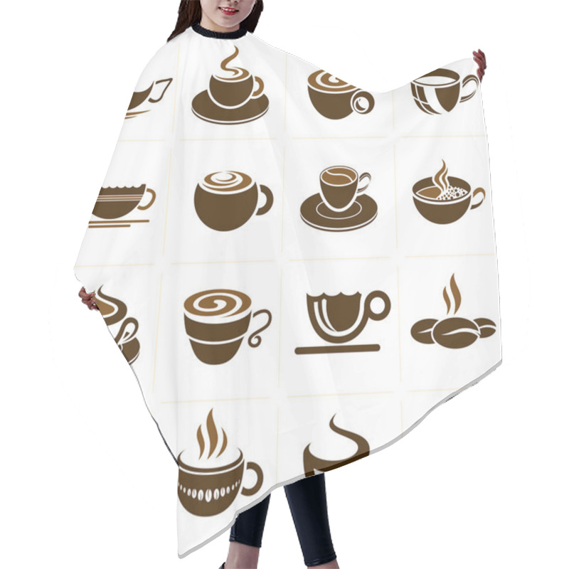 Personality  Coffee And Tea Cup Set, Vector Icon Collection. Hair Cutting Cape