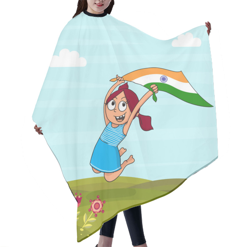 Personality  Cute Girl With Flag Celebrating Indian Independence Day. Hair Cutting Cape