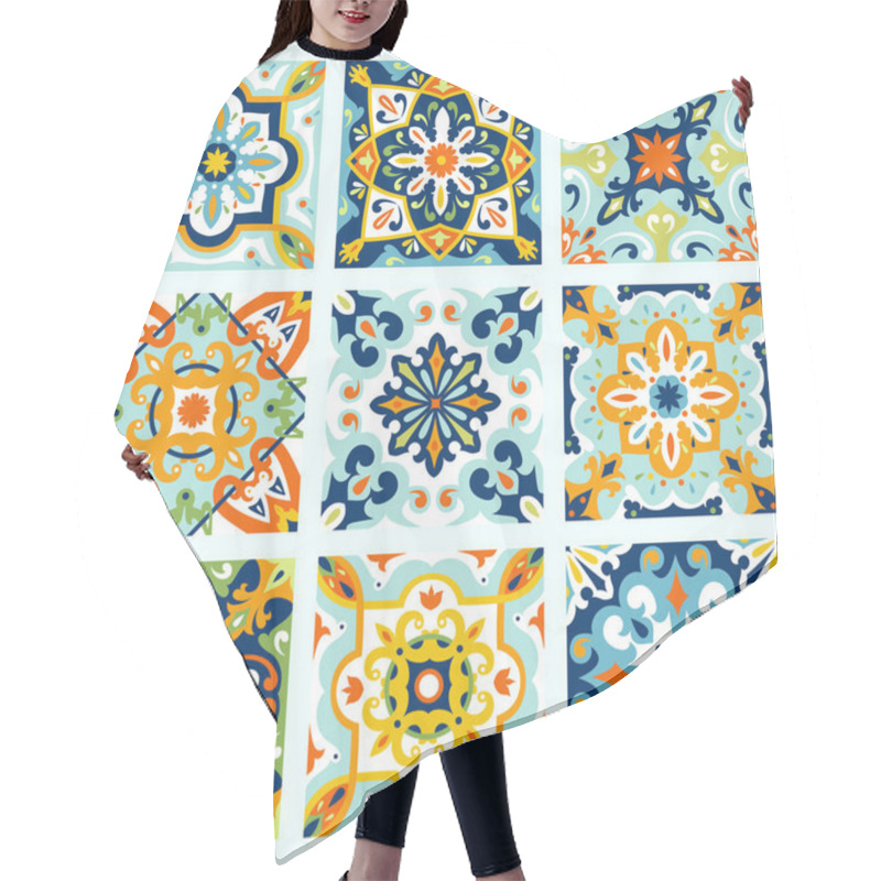 Personality  Set With Beautiful Seamless Ornamental Tile Background. Hair Cutting Cape