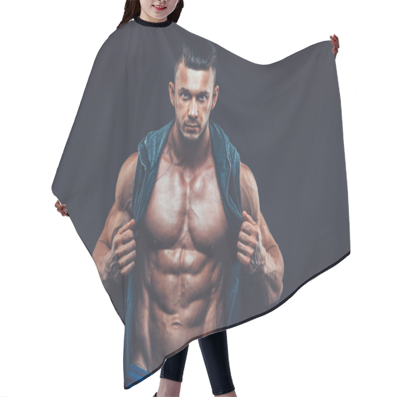 Personality  Strong Athletic Man On Black Background Hair Cutting Cape