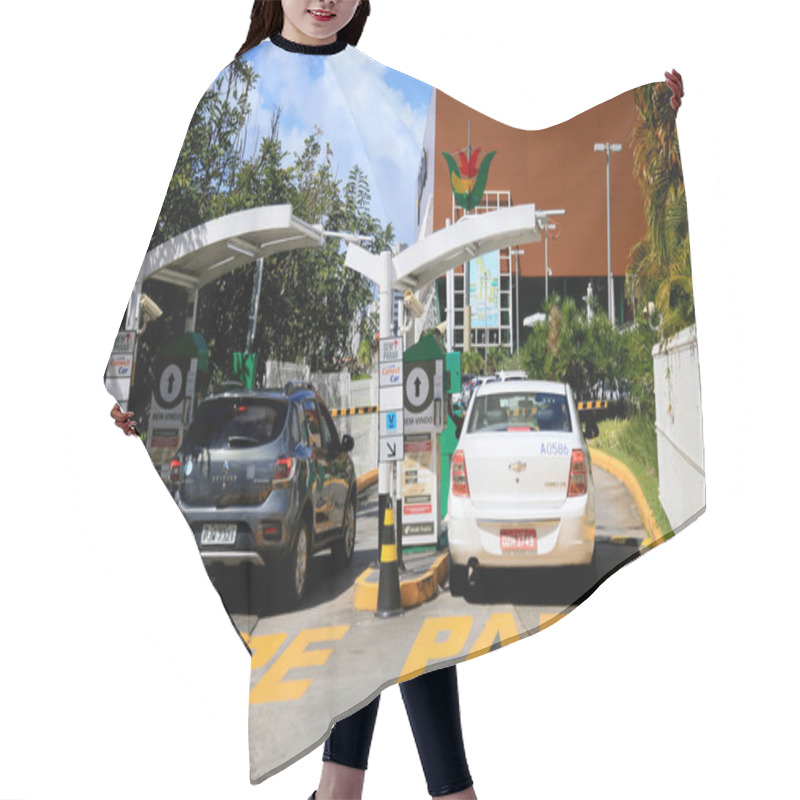 Personality  Salvador, Bahia, Brazil - July 20, 2021: Vehicles Are Seen At Salvador Shopping Parking Entrance In Salvador City. Hair Cutting Cape