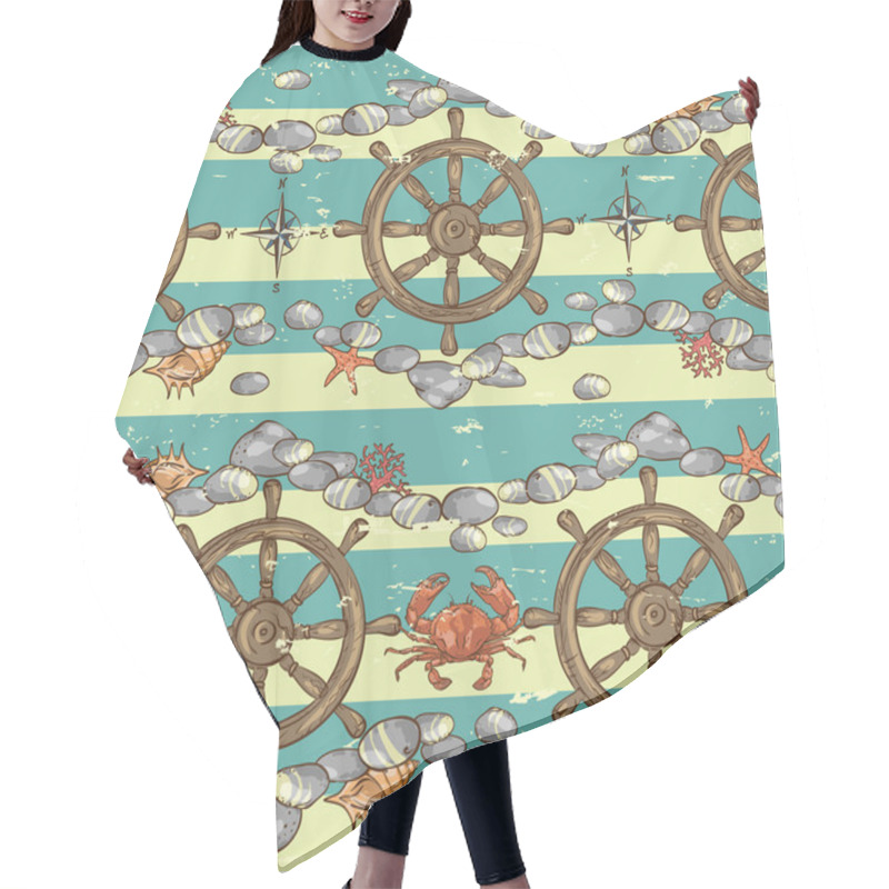 Personality  Nautical Background, Marine Pattern Hair Cutting Cape