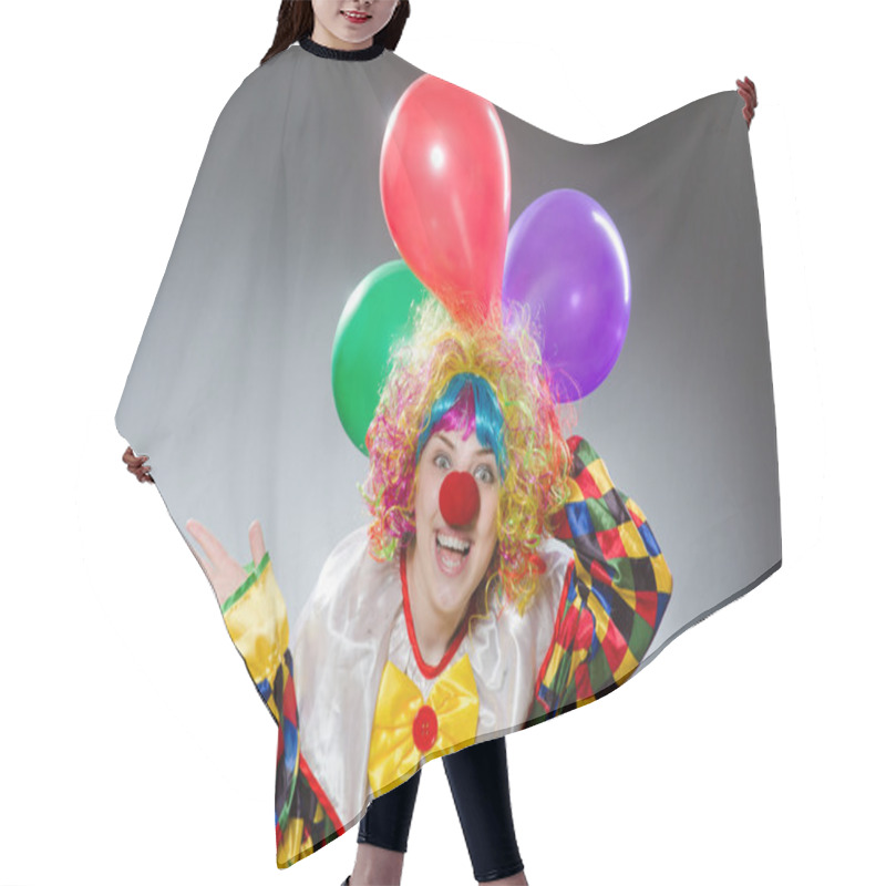 Personality  Clown With Balloons In Funny Concept Hair Cutting Cape