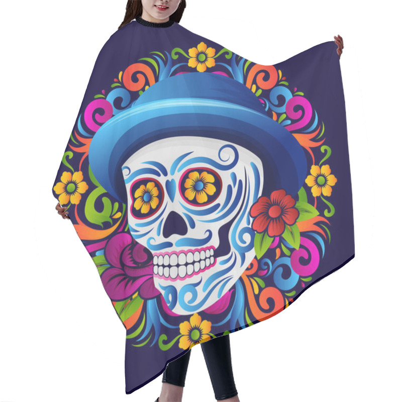 Personality  Dia De Muertos Badge Or Icon, Day Of The Dead Sugar Skull With Mexican Floral Decoration Hair Cutting Cape