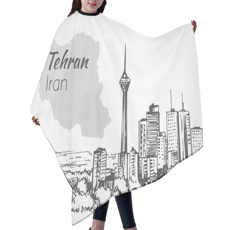 Personality  Tehran Cityscape - Iran. Sketch. Isolated On White Background Hair Cutting Cape