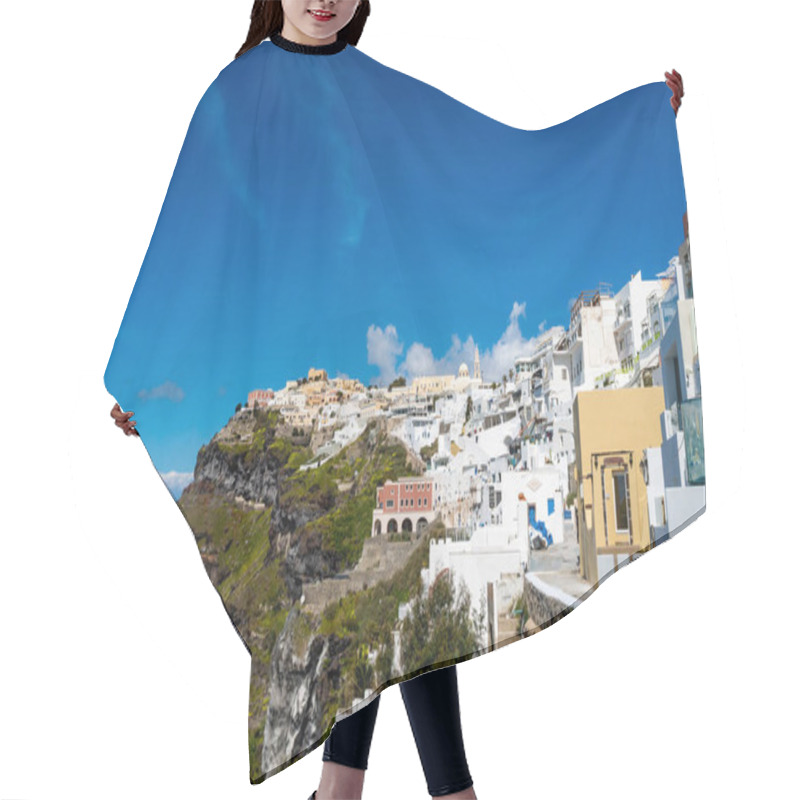 Personality   White Houses On Hill Against Blue Sky In Greek Island  Hair Cutting Cape