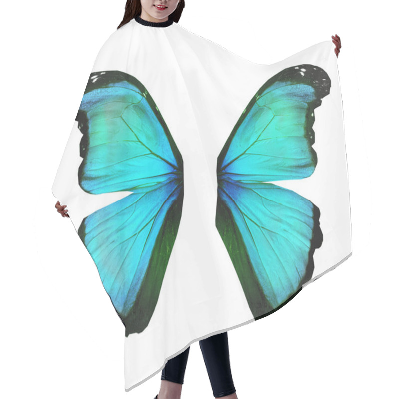 Personality  Wings Of Morpho Turquoise Butterfly , Isolated On White Hair Cutting Cape