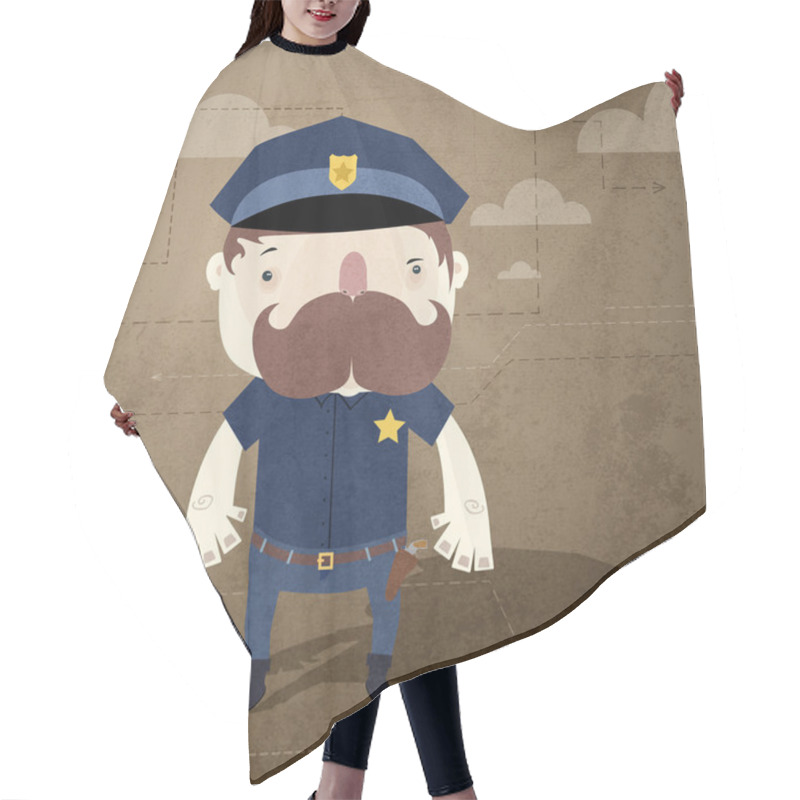 Personality  Vector Grunge Background With Policeman. Hair Cutting Cape