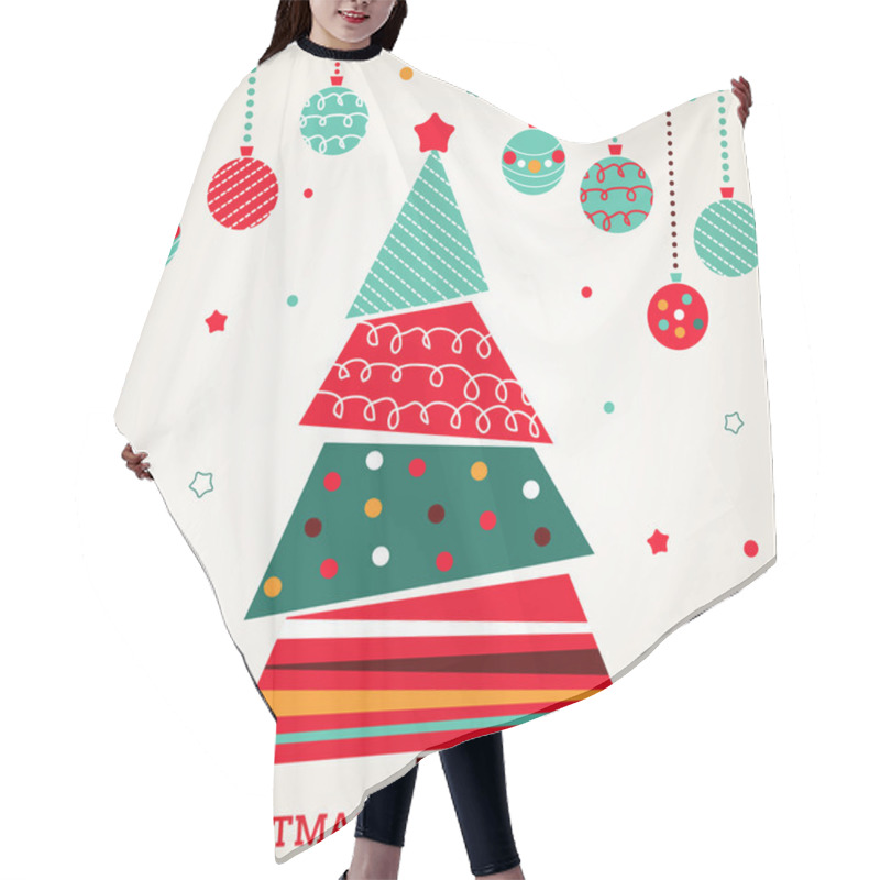 Personality  Retro Christmas Card With Tree And Ornaments Hair Cutting Cape