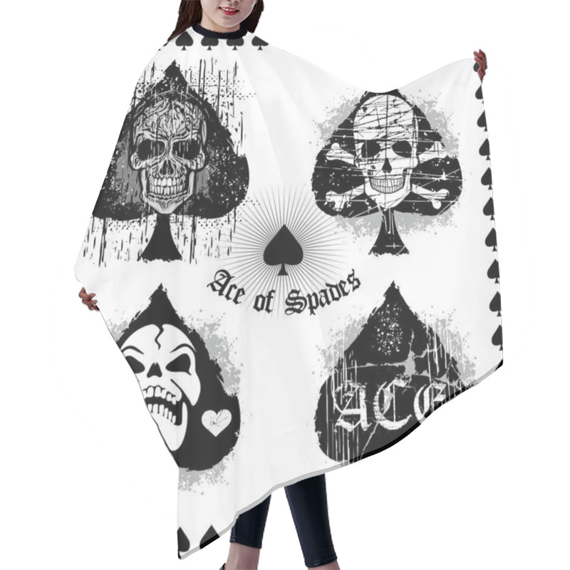 Personality   Playing Card Sign, Ace Of Spades With Skull, Set Hair Cutting Cape