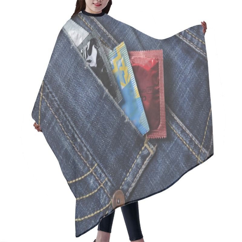 Personality  Variety Of Condoms In The Blue Jeans Pocket Hair Cutting Cape