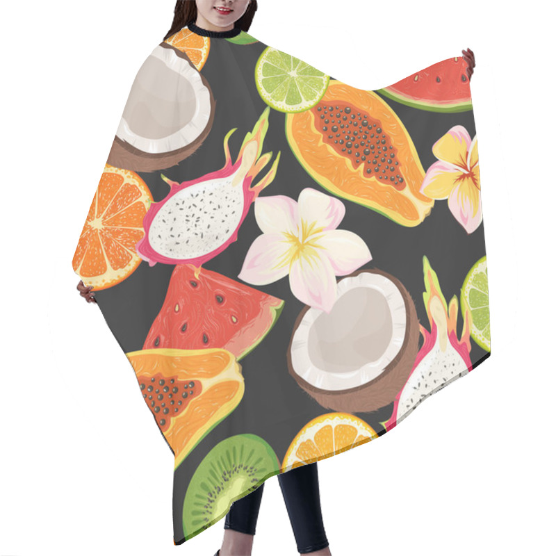 Personality  Seamless Pattern With Exotic Flowers And Fruits  Hair Cutting Cape