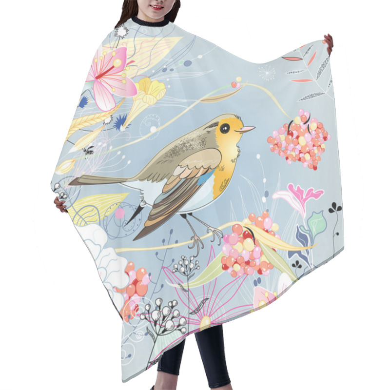 Personality  Floral Background With A Bird Hair Cutting Cape