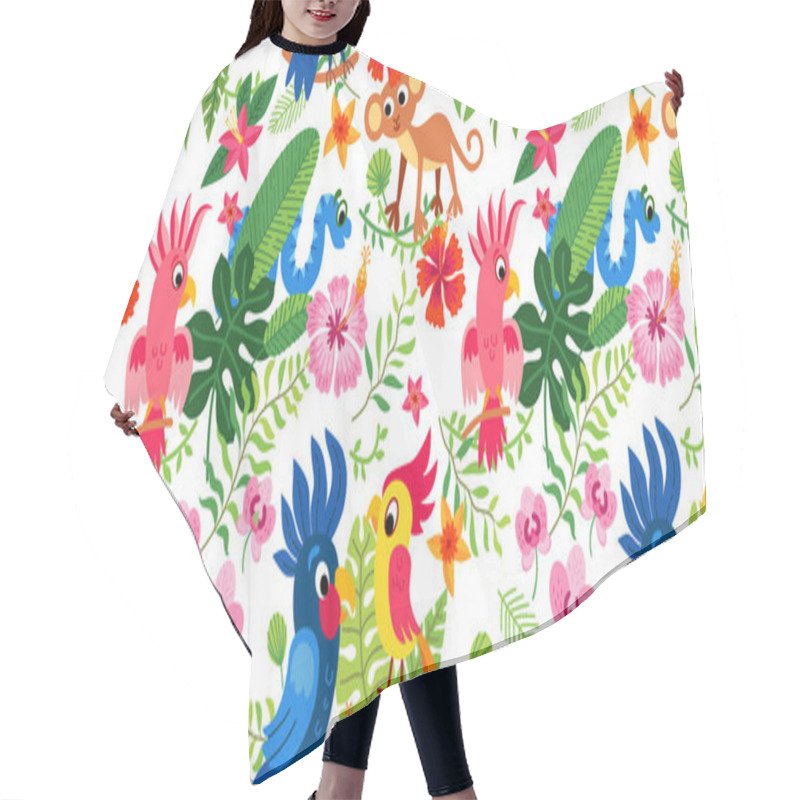 Personality  Cute Tropical Birds In Jungle. Parrots And Toucan Sitting On Branches. Hair Cutting Cape