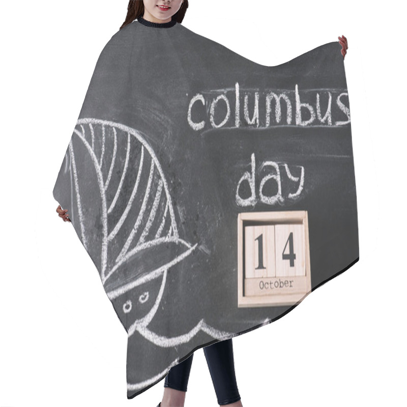 Personality  Wooden Calendar With October 14 Date On Chalkboard With Ship Drawing And Columbus Day Inscription  Hair Cutting Cape