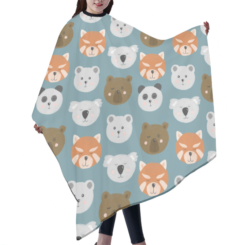 Personality  Seamless Pattern With Cute Bear Faces (bear, Polar Bear, Panda, Red Panda), Hand Drawn Isolated On A Blue Background Hair Cutting Cape