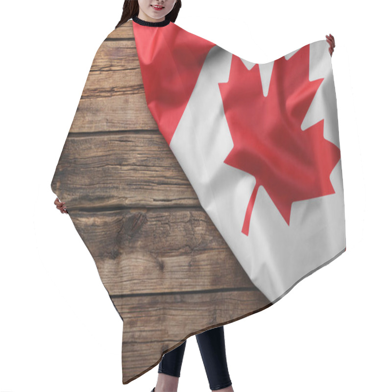 Personality  Flag Of Canada On Wooden Table, Top View. Space For Text Hair Cutting Cape