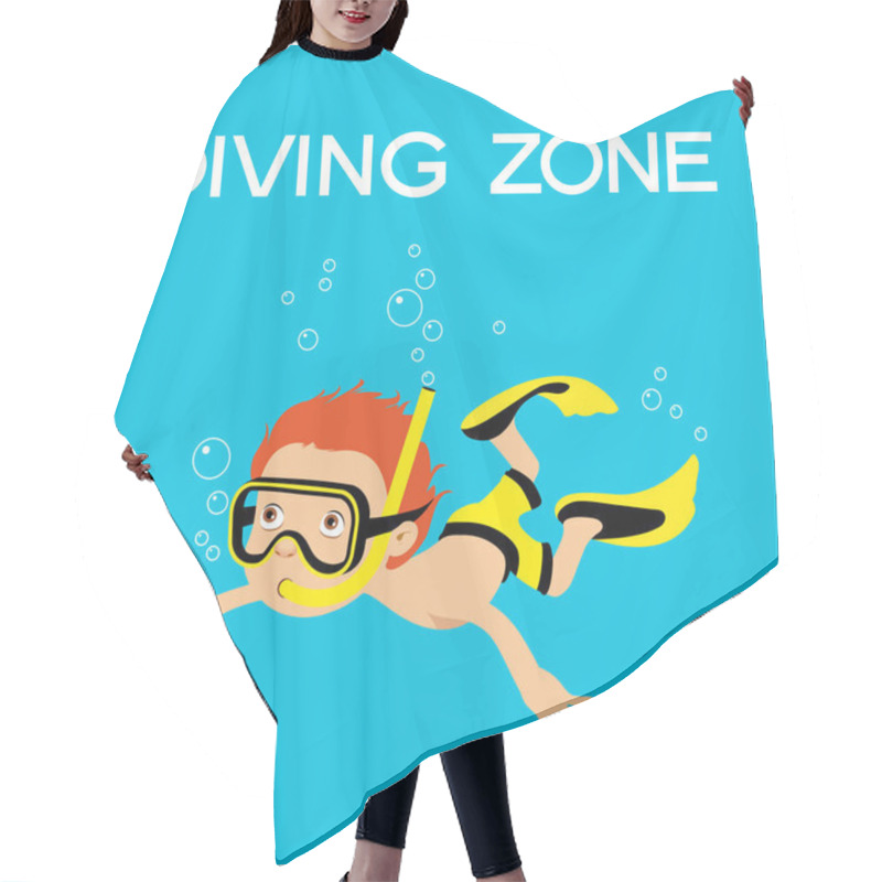 Personality  Diving Background. Cartoon Boy Dives Into The Mask Under Water.  Hair Cutting Cape