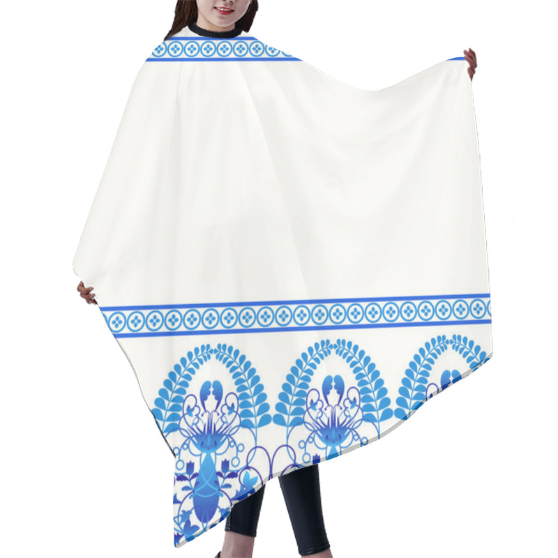 Personality  Gzhel Style Border Pattern. Blue Porcelain Russian Or Chinese Swirl Design Hair Cutting Cape