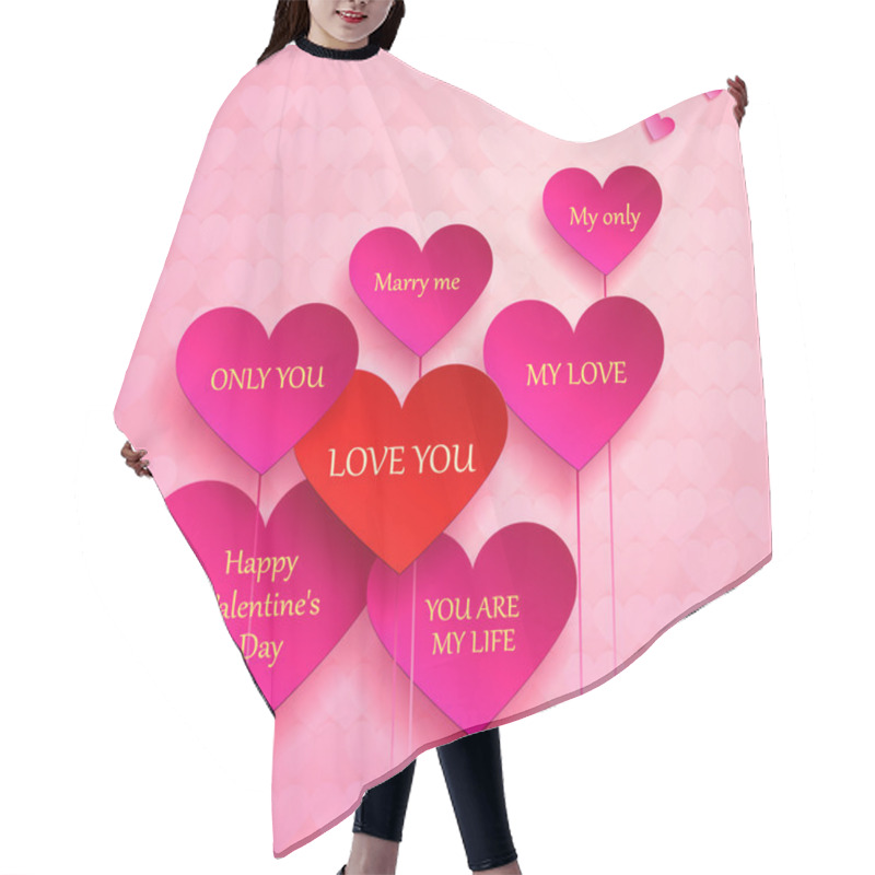 Personality  Greeting Card For Valentine's Day. Set Of Hearts. I Love You, Marry Me Hair Cutting Cape