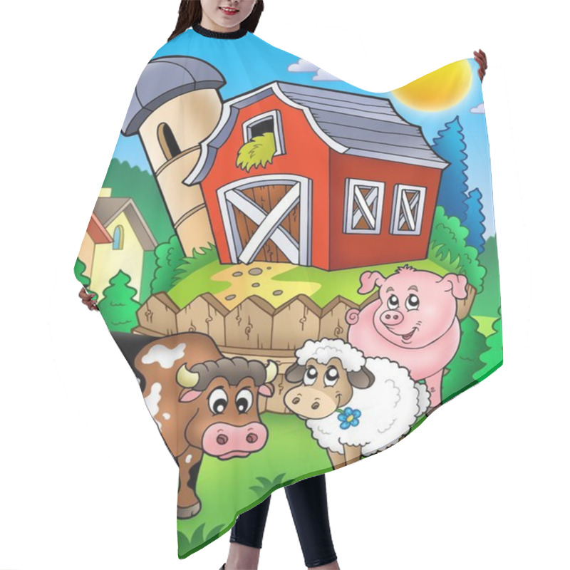 Personality  Farm Animals Near Barn Hair Cutting Cape