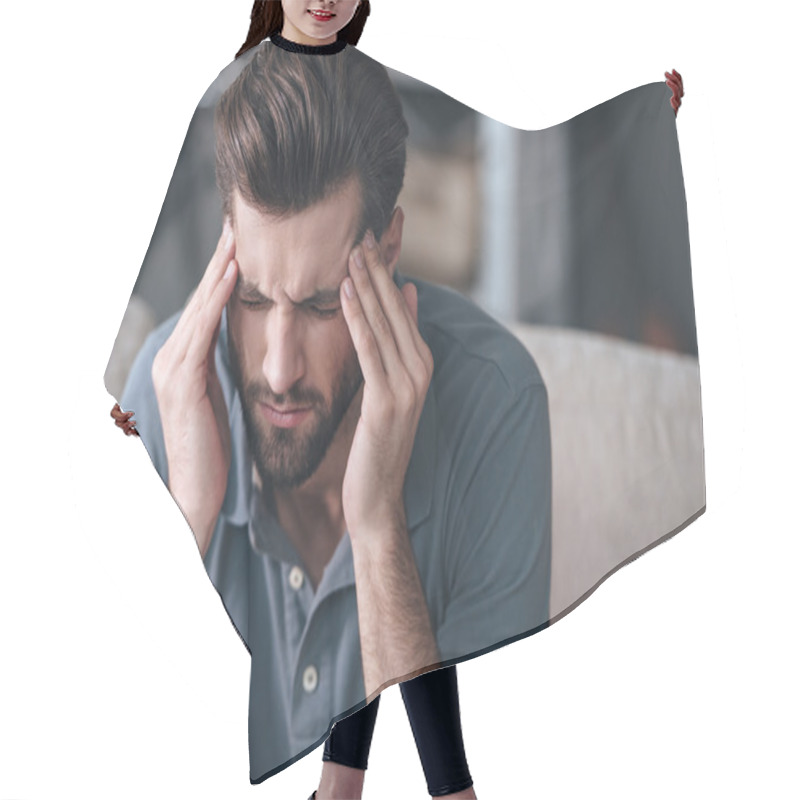 Personality  Frustrated Handsome Young Man Hair Cutting Cape