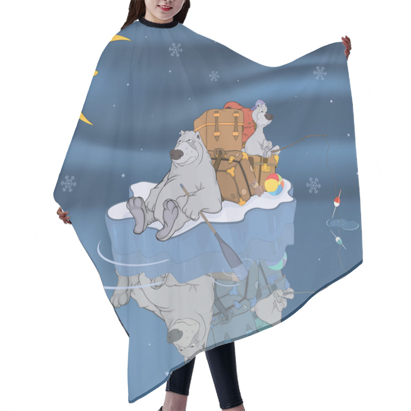 Personality  Family Of Polar Bears On An Ice Floe. Cartoon Hair Cutting Cape