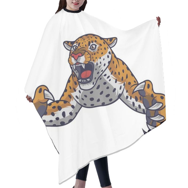 Personality  Vector Illustration Of Angry Leaping Leopard Hair Cutting Cape