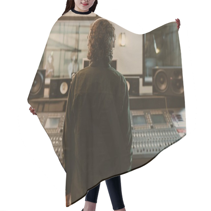 Personality  Back View Of Sound Producer In Headphones At Studio Hair Cutting Cape