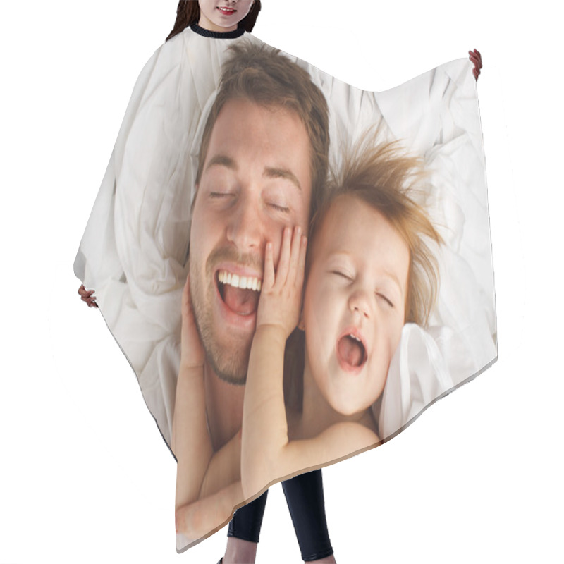 Personality  Child Dad White Sheet Laugh Lay Hair Cutting Cape