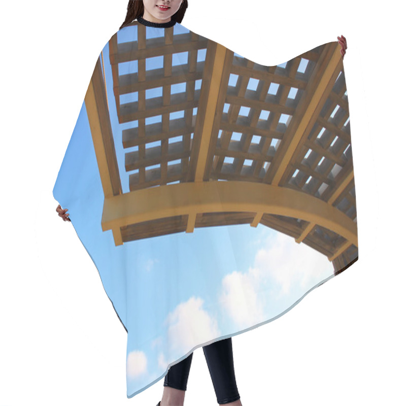 Personality  Close-up Of A Wooden Garden Pergola With Blue Sky In The Background Hair Cutting Cape