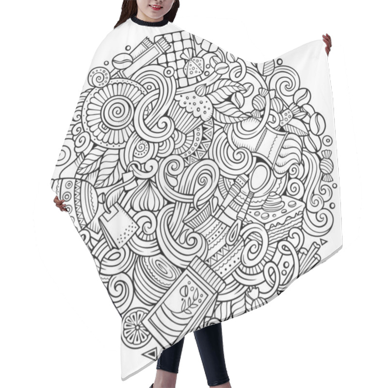 Personality  Cartoon Hand-drawn Doodles Of Cafe, Coffee Shop Background Hair Cutting Cape