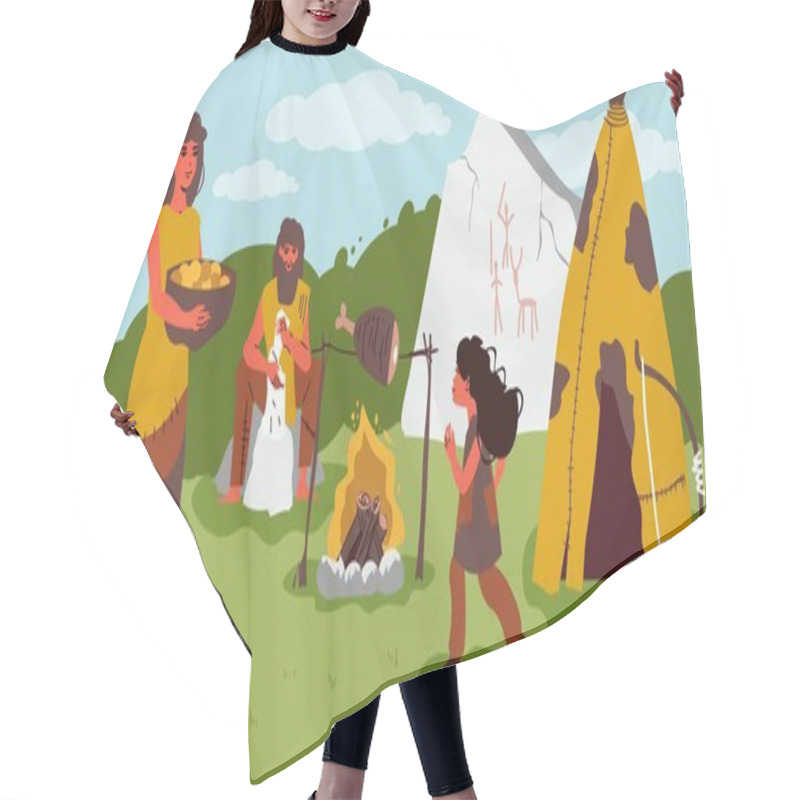 Personality  Primitive People Life Flat Illustration Hair Cutting Cape