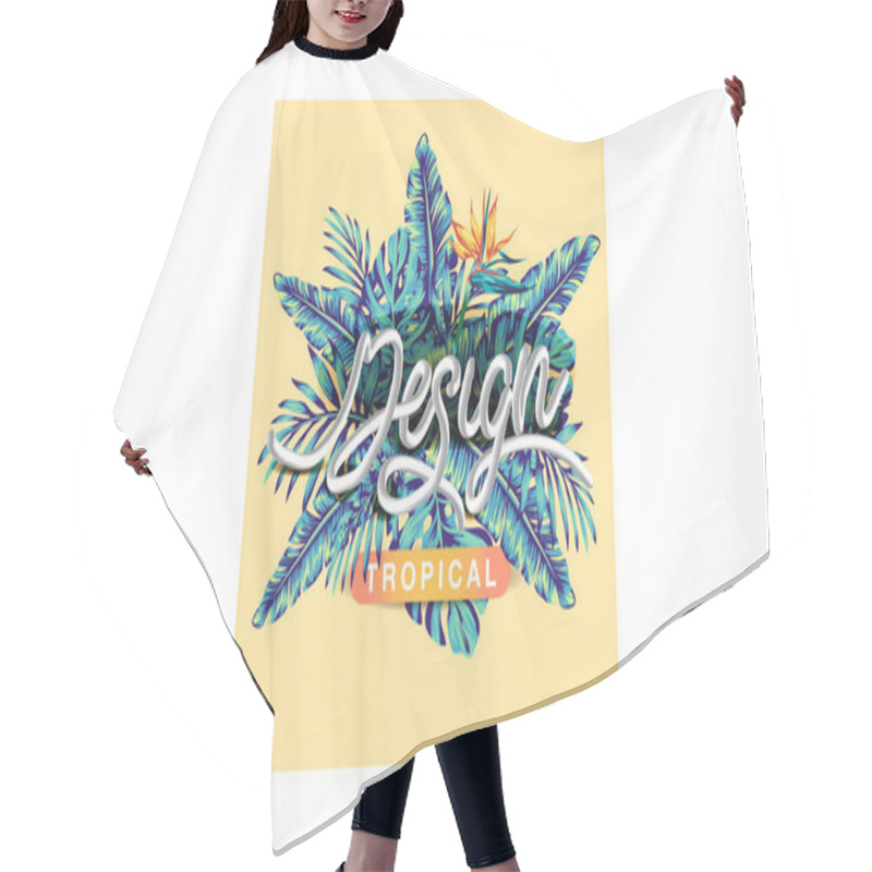 Personality  Tropical Flowers And Palms Summer Banner Graphic Background Exotic Floral Invitation Flyer, Spectacular Pastel Hair Cutting Cape