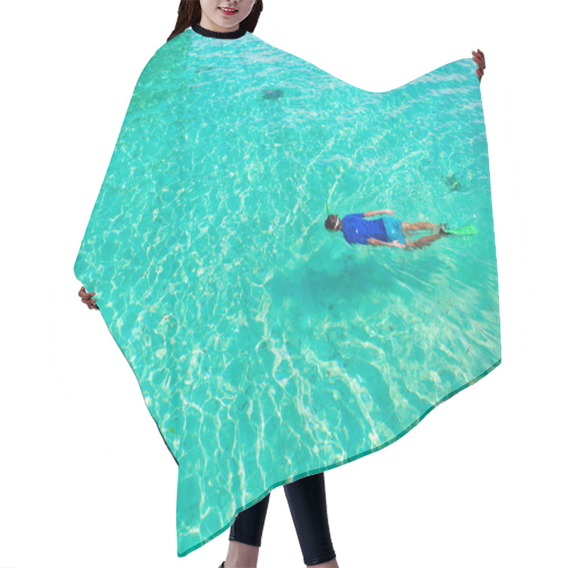 Personality  Young Man Snorkeling In Clear Tropical Turquoise Waters Hair Cutting Cape