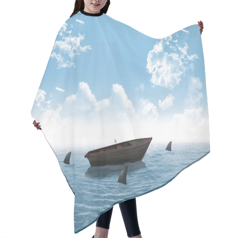 Personality  Sharks Circling Boat In The Ocean Hair Cutting Cape