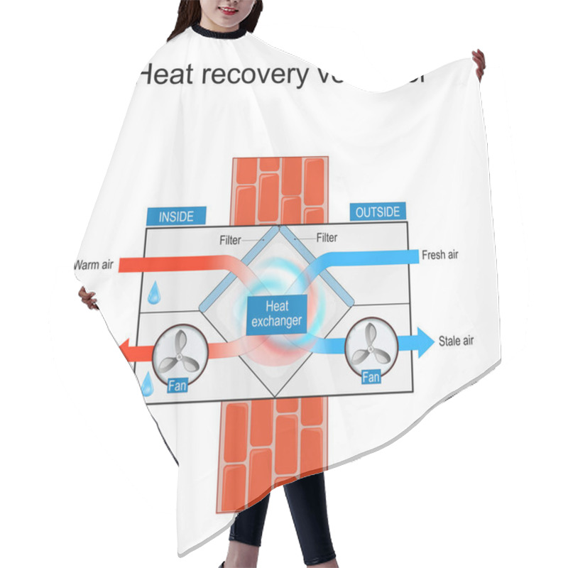 Personality  Structure Of Heat Or Energy Recovery Ventilator. Cross Section Of A HRV. Air Exchange System. Vector Illustration Hair Cutting Cape